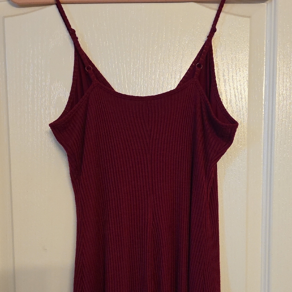 Express Burgundy Ribbed Button-Front Midi Dress - Picture 4 of 4